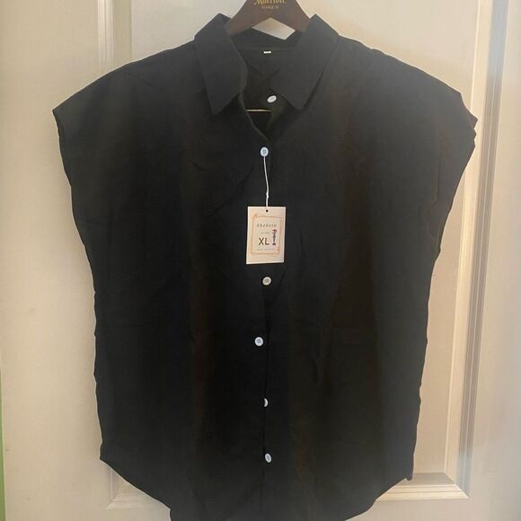 Black Button-Up Camp Skirt Women's Top sz XL - Picture 2 of 6